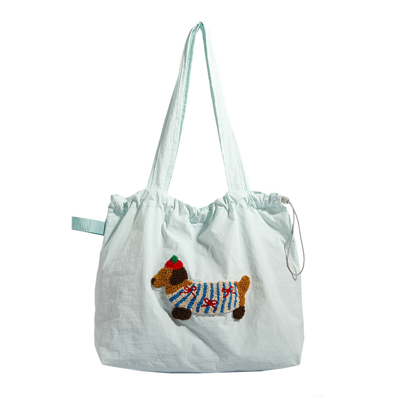 2024 New cute dog embroidered single-shoulder bag, large capacity, laid-back style tote bag, student commuting bag for classes Item Picture