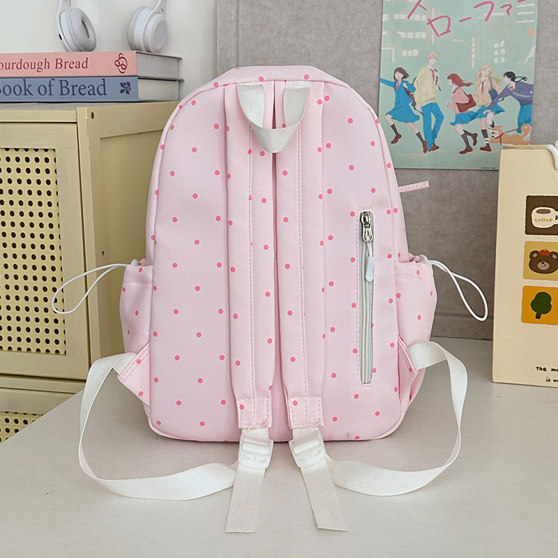 This is an Instagram-style, niche, and highly attractive polka dot Korean-style backpack for young girls. It is lightweight and a travel backpack for junior high school and college students Specification drawing