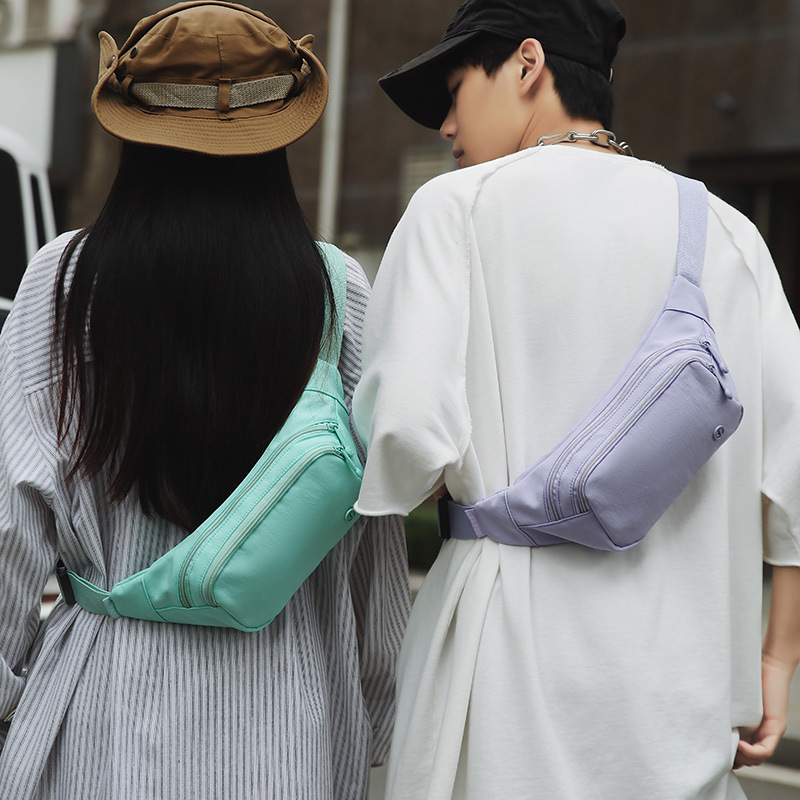 Lightweight solid-color durable sports chest bag, casual and trendy crossbody bag, Japanese-style simple candy-colored single-shoulder bag full figure