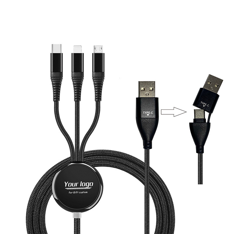 Two-to-three, six-in-one LogoLED light-emitting data charging cable bagged promotional exhibition corporate gift Specification drawing