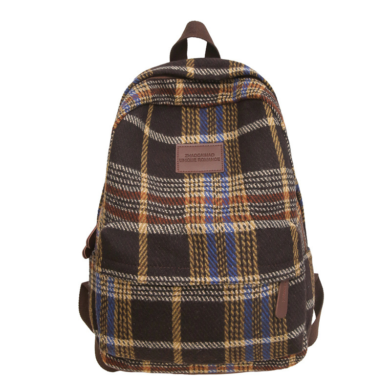 Japanese-style autumn and winter retro woolen checkered junior high school schoolbag for girls, Korean-style artistic college student commuting backpack Item Picture