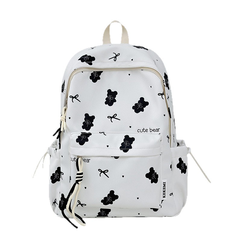 2025 New Japanese-style fresh and clean schoolbag, cute and girlish printed bear backpack for junior high school students, women's backpack Item Picture