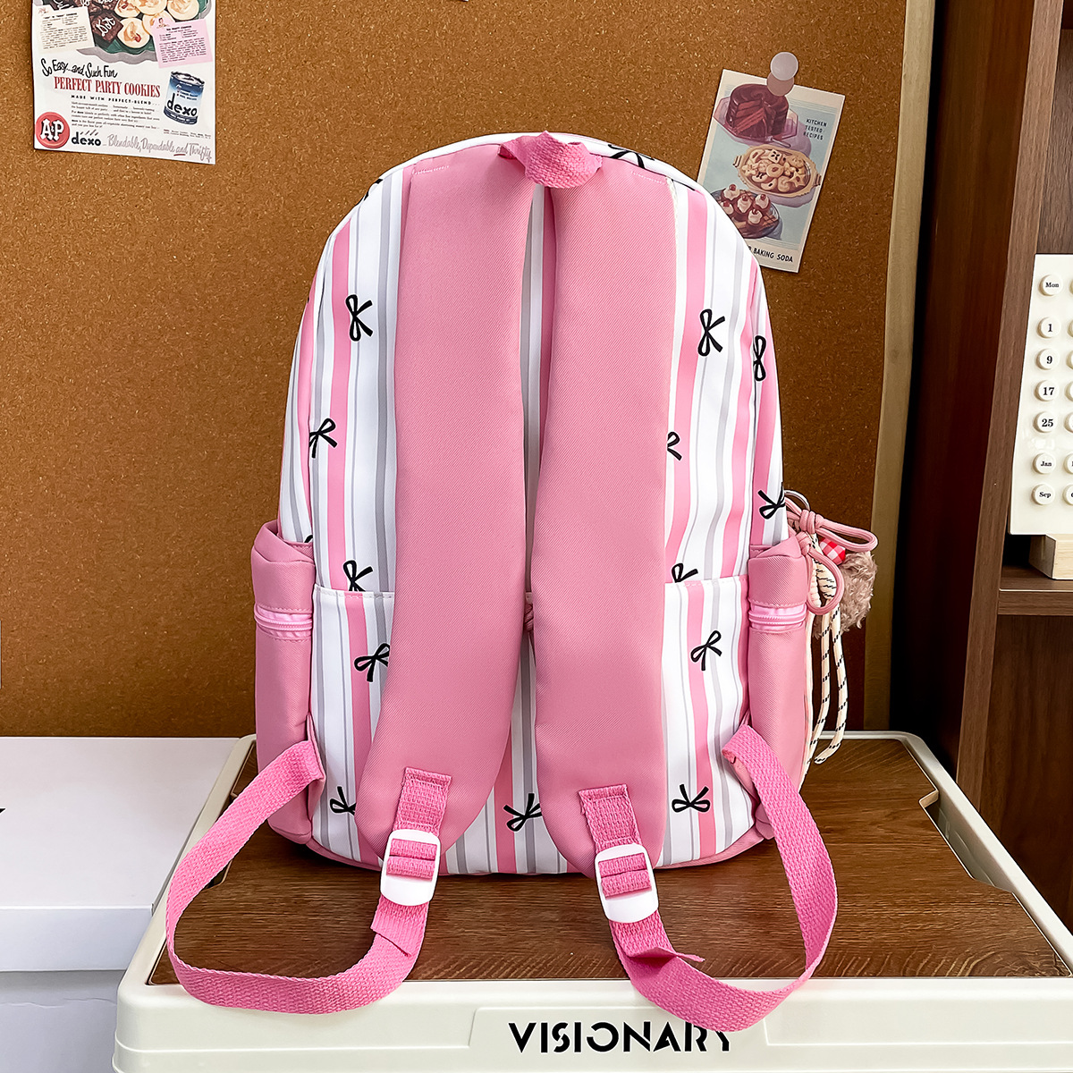 A new Japanese-style backpack with a high aesthetic level, fresh and sweet bow stripes, and a color-matched lightweight backpack for junior and senior high school students Specification drawing