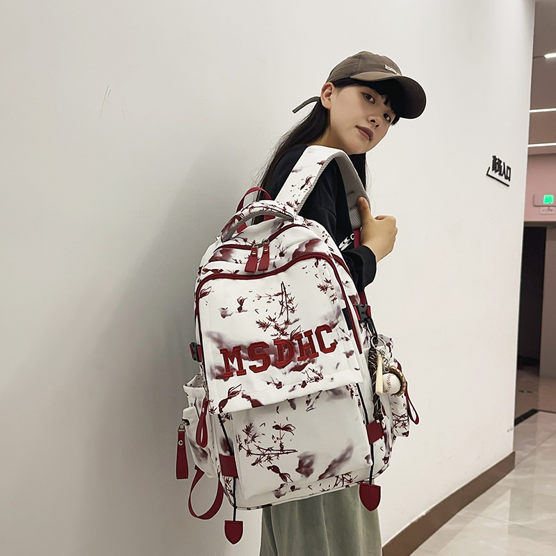 New Chinese-style schoolbag, large-capacity backpack for girls, light and casual backpack for junior and senior high school students, and versatile backpack for couples details Picture