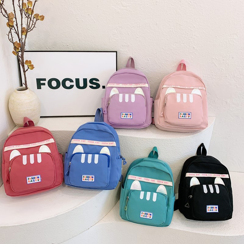 2025 New children's schoolbag, cute little ears, double-shoulder backpack for boys and girls in kindergartens, color-blocked backpack for kids full figure