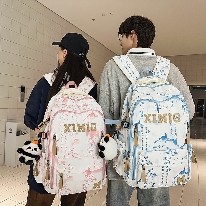 New schoolbag with Chinese trend tie-dye, high appearance level, couple casual backpack, high-quality air-cushioned backpack for teenagers and students full figure