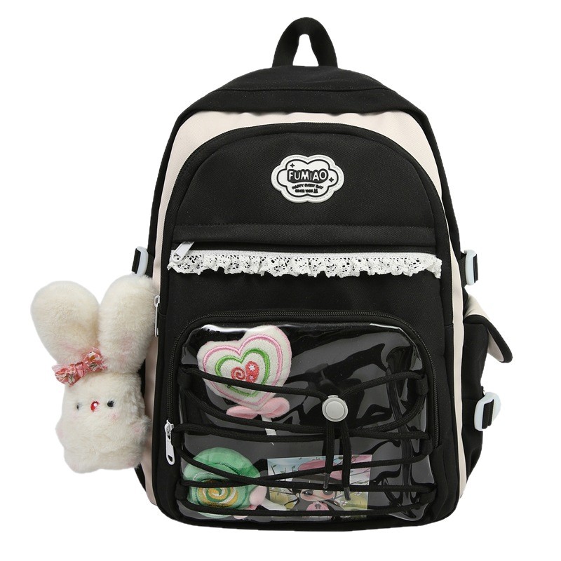 This new college style backpack features a high level of appearance, is fresh, cute and soft. It is a versatile large-capacity backpack with contrasting colors for commuting Item Picture