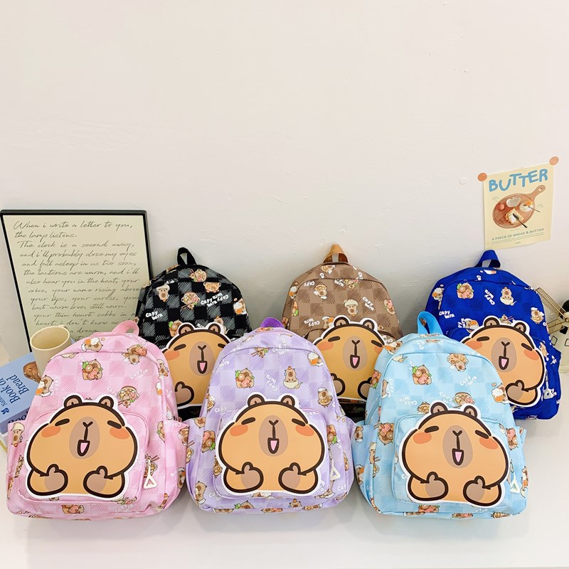 2025 New Capibara cute cartoon children's schoolbag, casual backpack for boys and girls in kindergarten, 2-5 years old full figure