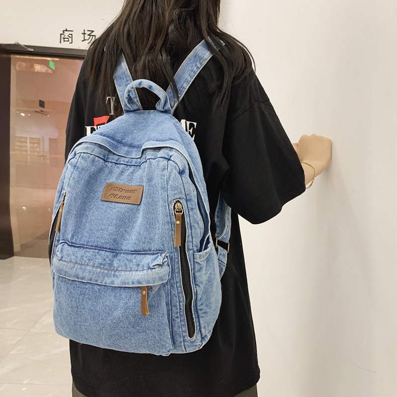 2022 High-capacity denim backpack, women's backpack, new fashionable schoolbag, Harajuku style student travel handbag details Picture