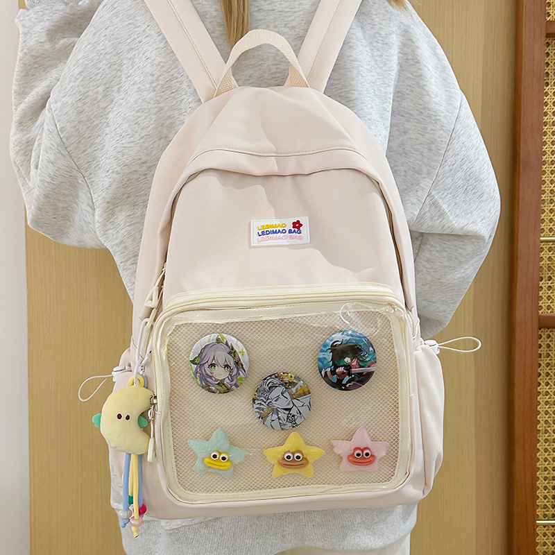 Japanese-style transparent backpack for girls, fresh and soft girl backpack for middle school students, school-style girl solid color schoolbag details Picture