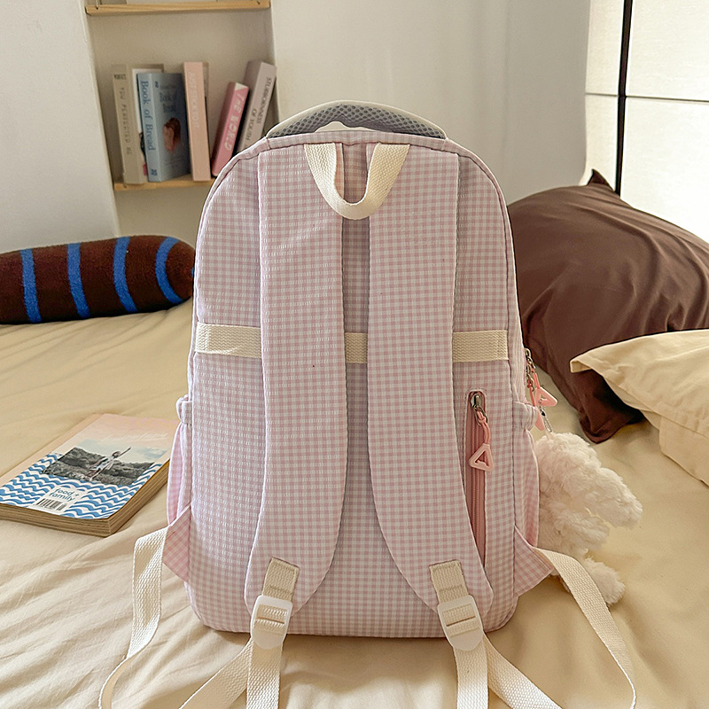 A new high-appearance-level, fresh and sweet checkered backpack from Korean Instagram, a large-capacity backpack for junior and senior high school students Specification drawing