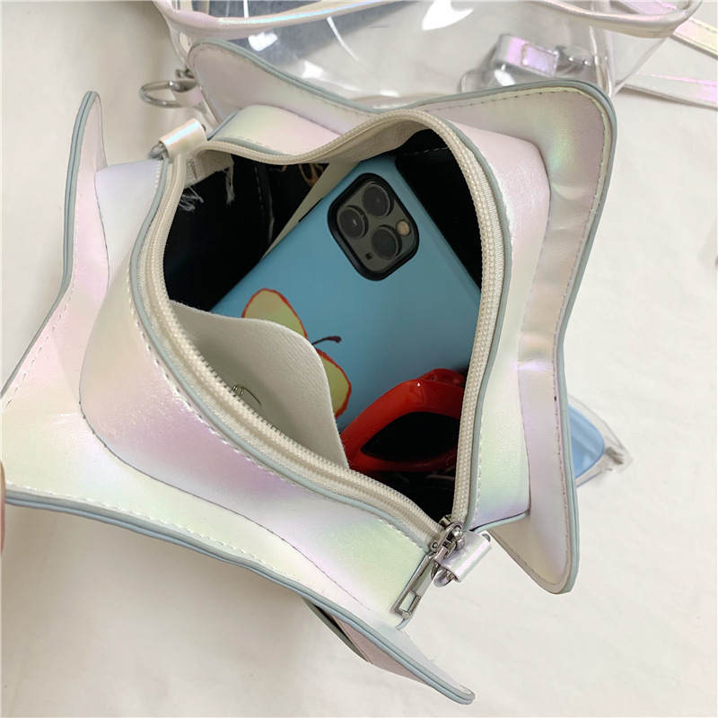 2025 New Hot Girl Five-pointed star backpack, Korean personality transparent laser mother-and-child bag, cute and sweet single-shoulder bag Specification drawing