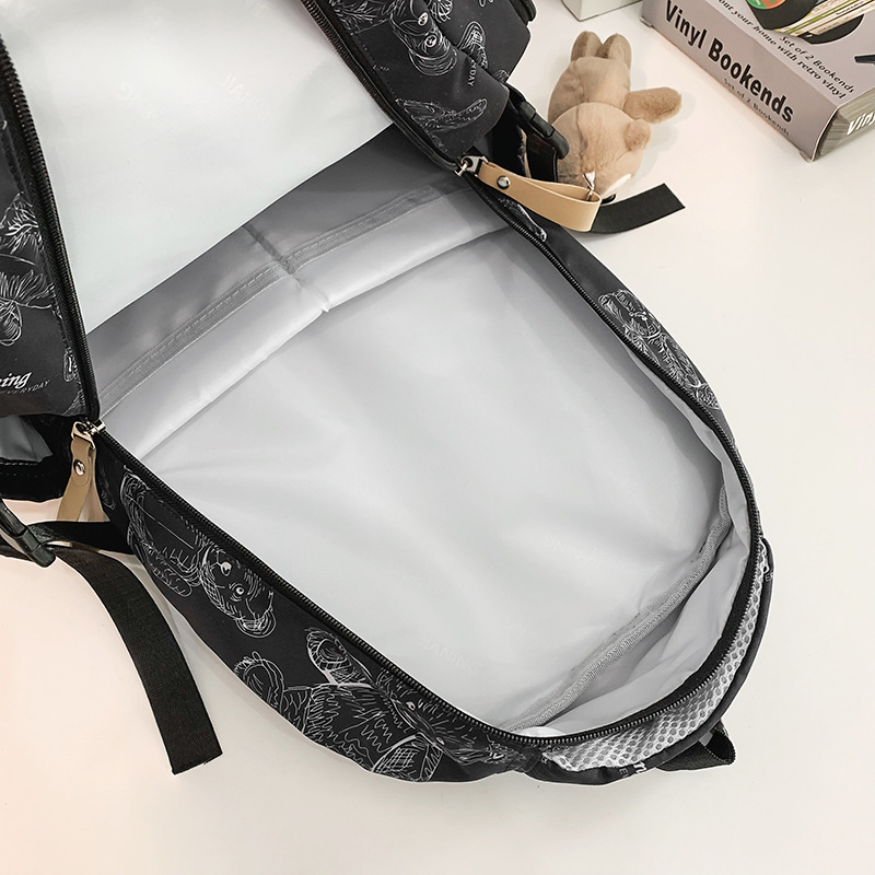 A new trendy large-capacity backpack with bear prints for junior high school students and a couple computer bag for college students Application Scenario