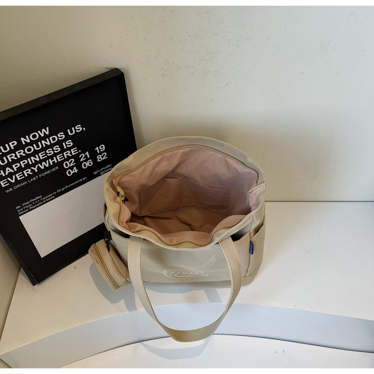 The 2025 new casual large-capacity tote bag is a simple and versatile single-shoulder bag for commuting and for college students attending classes Specification drawing