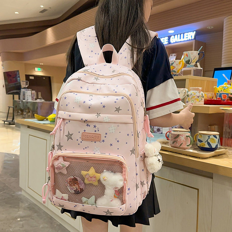 A fresh and cute candy-colored new Japanese-style star-patterned pain bag for junior and senior high school students, with a large capacity backpack full figure