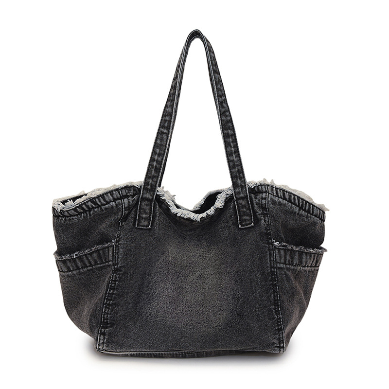 Retro and laid-back style large-capacity denim bag, versatile single-shoulder crossbody bag, student casual, class commuting tote bag Item Picture