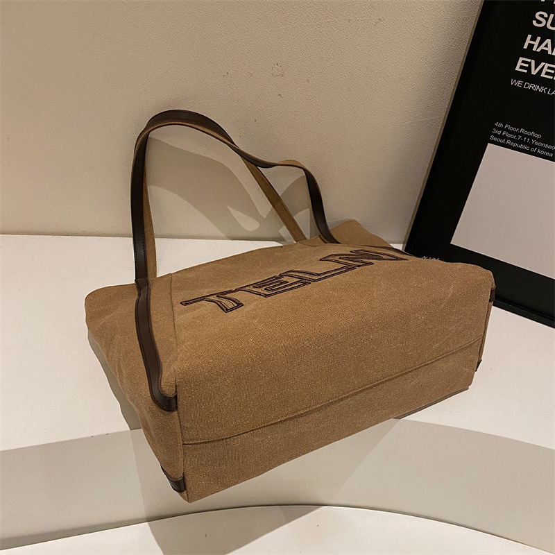 Large-capacity canvas tote bag for women, 2025 new style casual single-shoulder bag, large bag for school commuting, and handbag for going out Specification drawing
