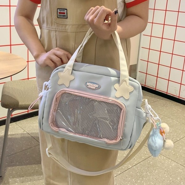 Korean Instagram-style three-in-one hand-held shoulder crossbody bag for girls, transparent and cute pain bag for girls, and single-shoulder bag for students in class details Picture