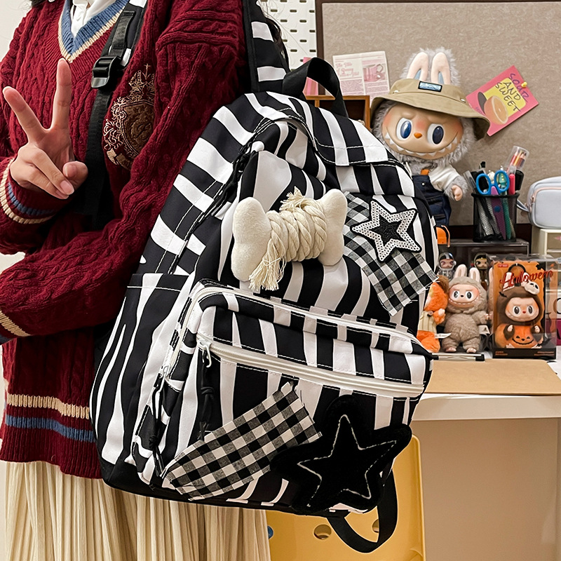High appearance level, niche design, hot girl schoolbag, versatile, star and zebra pattern cute girl backpack, college student backpack full figure
