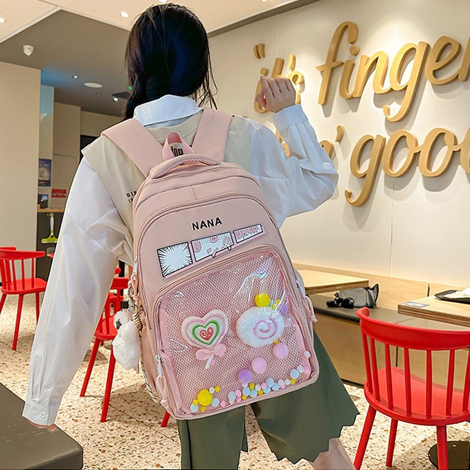 The new schoolbag is a Korean-style, Instags-style, transparent, and multi-layered backpack for junior and senior high school students details Picture