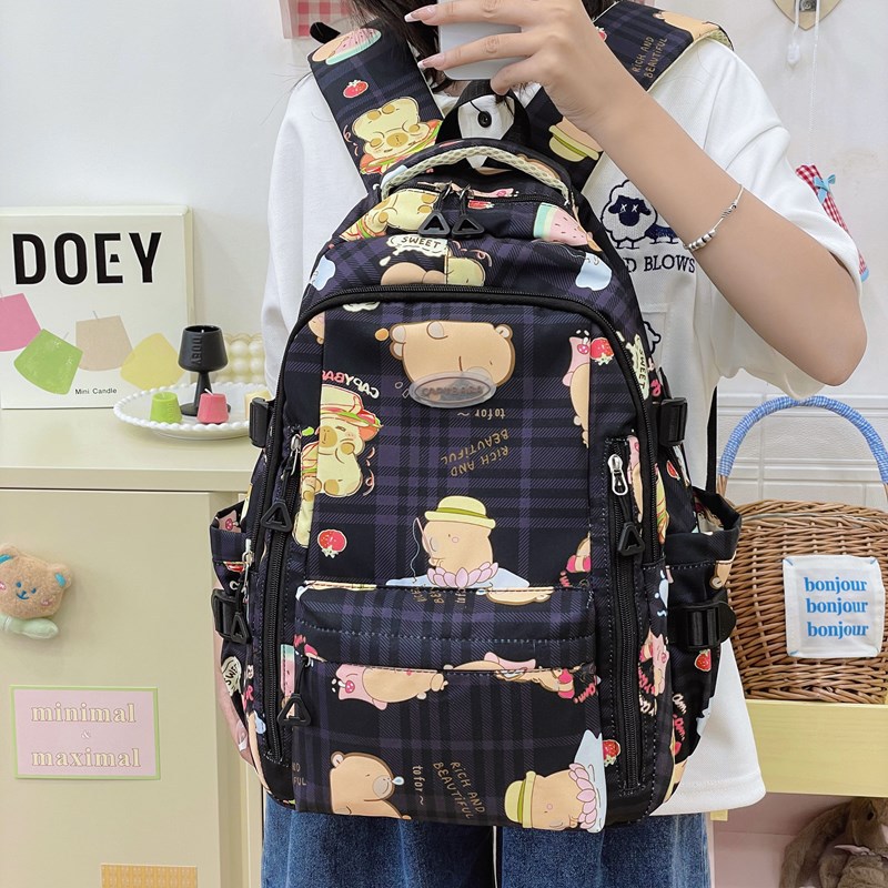 Cute Capibala student junior high school schoolbag, versatile, simple and large-capacity cartoon backpack for girls Specification drawing