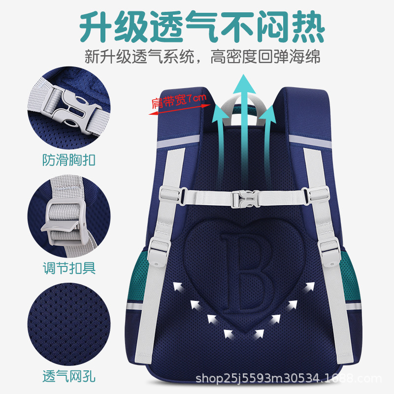 British primary school schoolbags, boys' backpacks, children's backpacks, boys' and girls' 1-6 grades, reducing burden and protecting the spine, super light Specification drawing