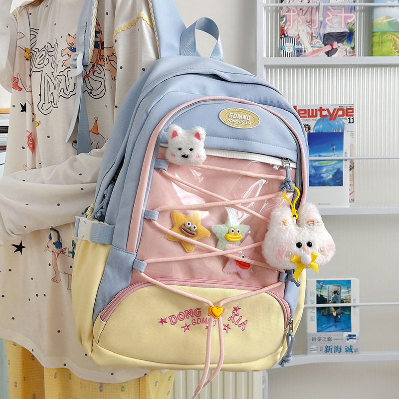 A new high-appearance-level, fresh and sweet, transparent pain bag from Japanese ins, a large-capacity backpack for junior and senior high school students full figure