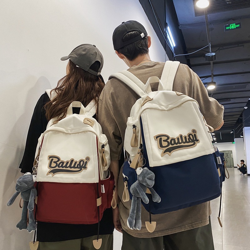 New men's Korean style Instagram large-capacity color-blocking middle school backpack, trendy college couple backpack full figure