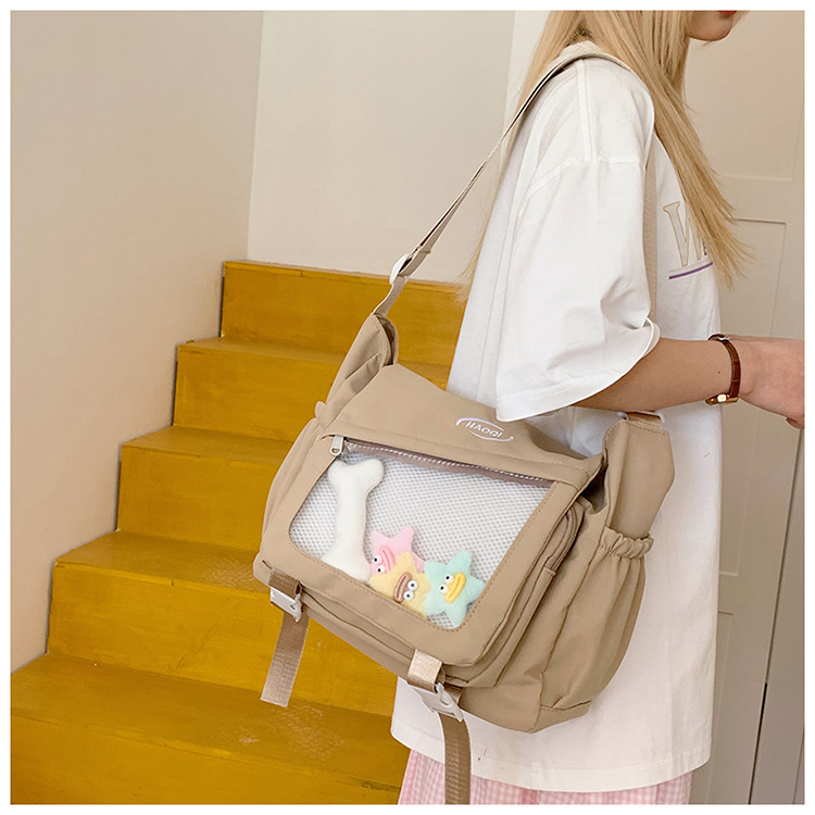 Korean ins large-capacity student class bag, transparent pain bag, Japanese Harajuku vintage girl single-shoulder crossbody bag full figure