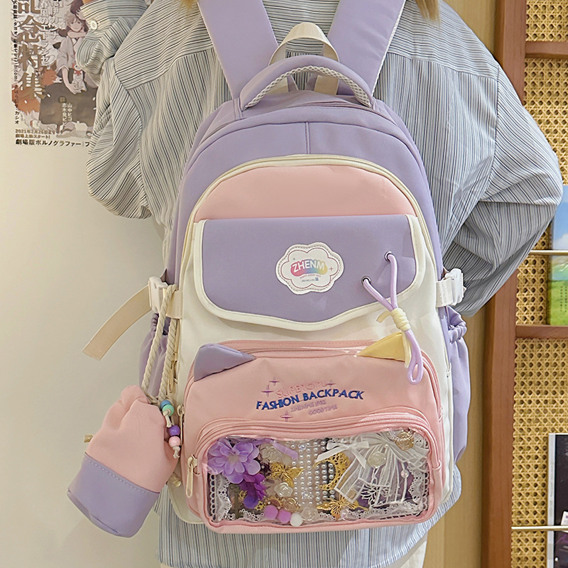2025 High appearance level, color-blocking, large capacity dopamine, versatile, cute and sweet backpack for middle and high school students details Picture