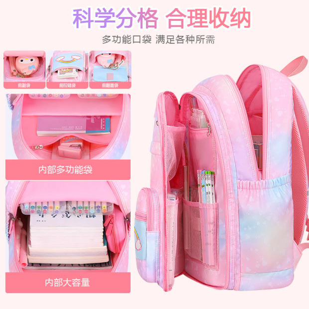 Primary school schoolbag, girl's back support, lightweight large-capacity backpack, refrigerator side-opening, cute children's bag, super lightweight Specification drawing
