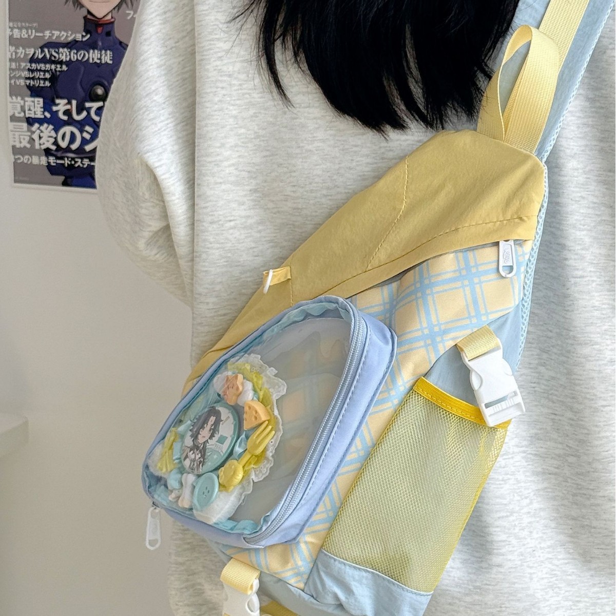 New cute transparent pain bag, large-capacity color-blocked chest bag, Japanese girl student single-shoulder bag, sweet crossbody bag full figure