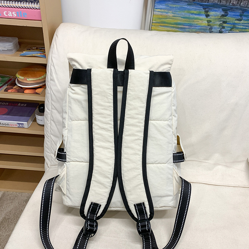 American-style ins flip-top schoolbag, simple and versatile backpack, lightweight solid-color backpack, travel and leisure drawstring single-shoulder bag Specification drawing