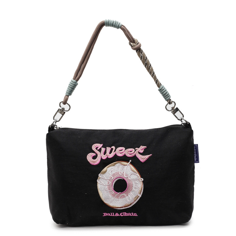 Summer new small shoulder bag with high appearance level, heavy embroidery donut nylon bag, women's casual and versatile shoulder bag Item Picture
