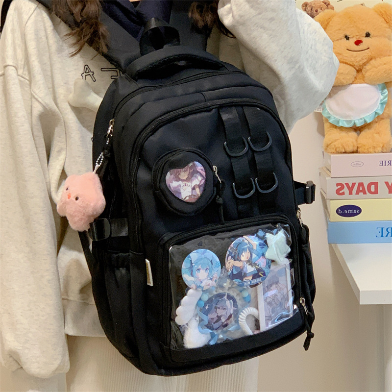 Cute college student backpacks, transparent schoolbags with a college style, solid-color smudged pain bags, simple and niche backpacks for junior and senior high school students details Picture