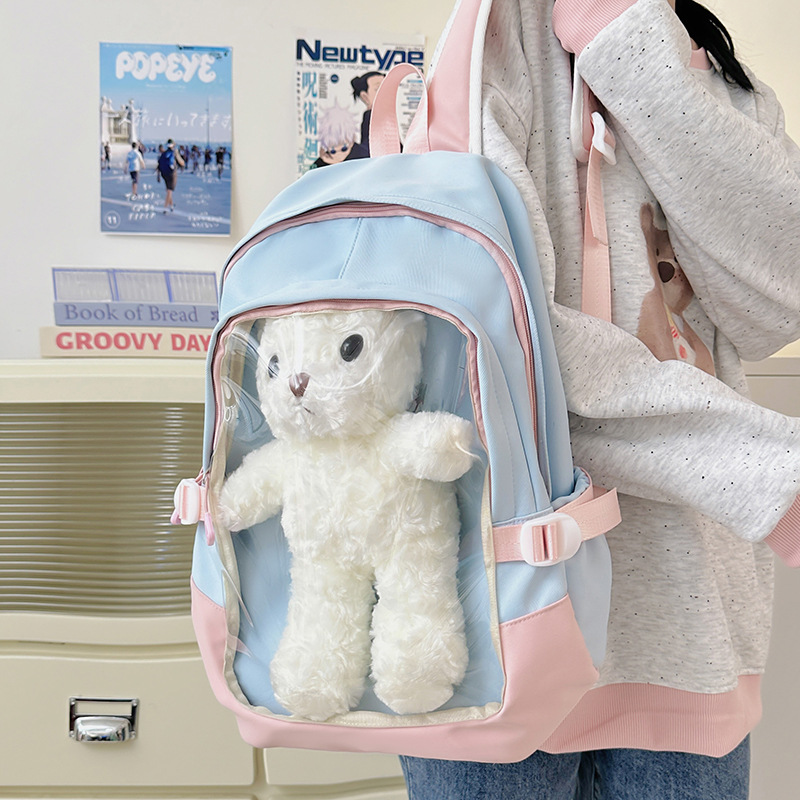 2025 New cute backpack, Korean Instagram soft girl transparent large-capacity doll backpack, Japanese student schoolbag details Picture