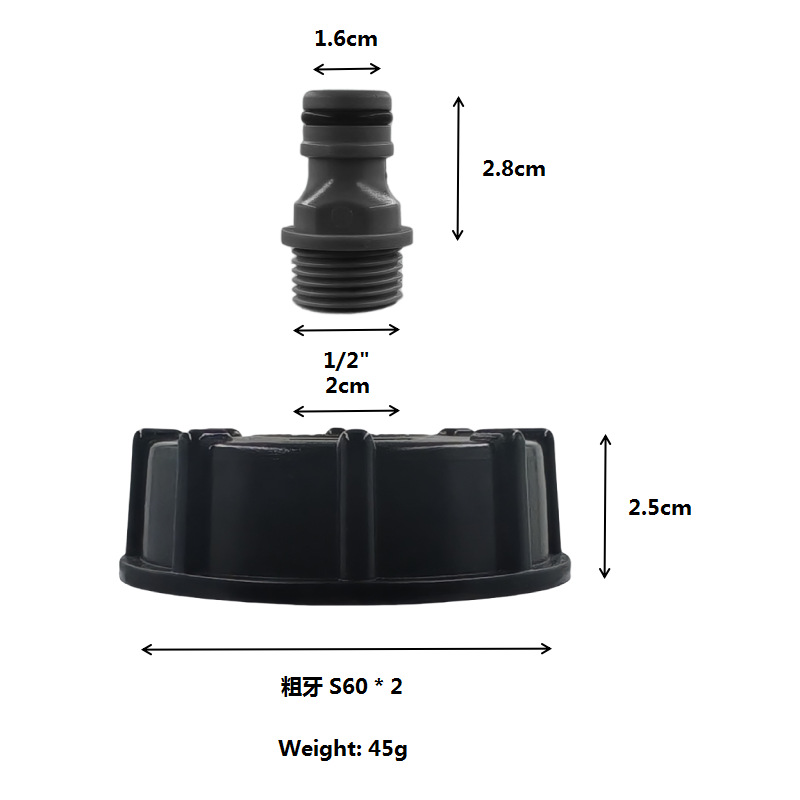 Cross-border exclusive S60*2 iBC ton drum adapter cover connector with ABS 1/2" pacifier outlet details Picture