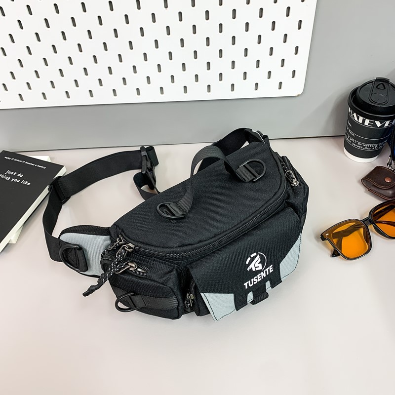 Men's ins cool sporty crossbody bag, outdoor commuting backpack, women's large-capacity cycling bag, couple's waist bag Specification drawing