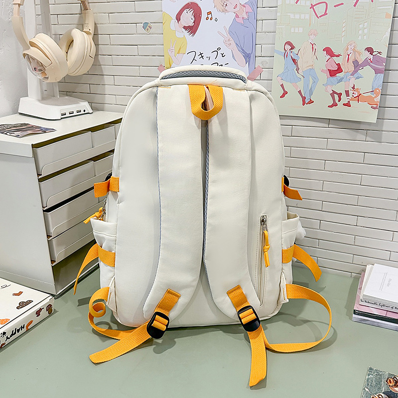 A new high-appeal Korean-style ins letter backpack for couples, featuring a casual, simple and lightweight design with a large capacity for going out Specification drawing