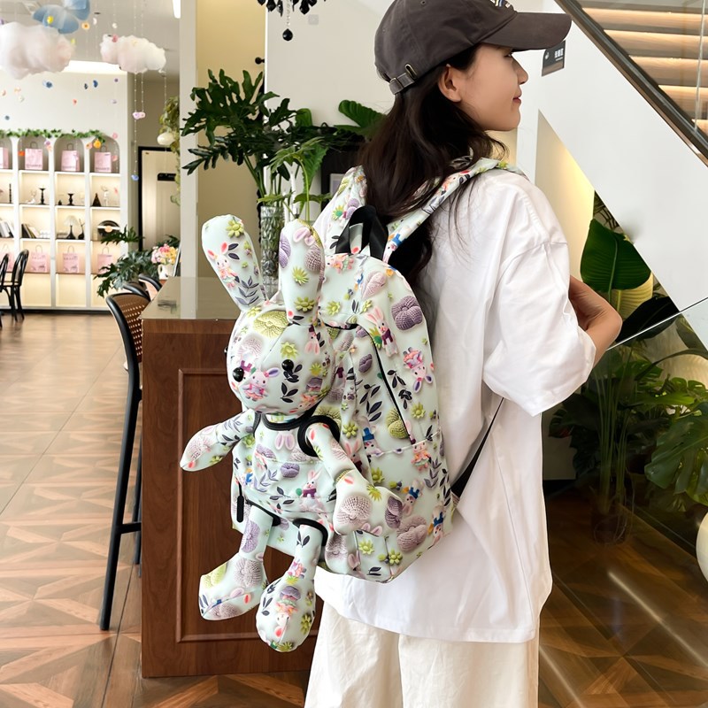 Cute cartoon rabbit backpack for girls 2025 New large-capacity printed ins style backpack trend for business trips and travels details Picture