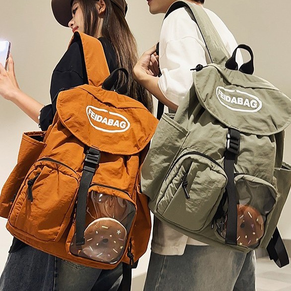 Korean-style ins high-appearance-level cool solid color backpacks for couples, casual, simple and lightweight travel backpacks with large capacity details Picture