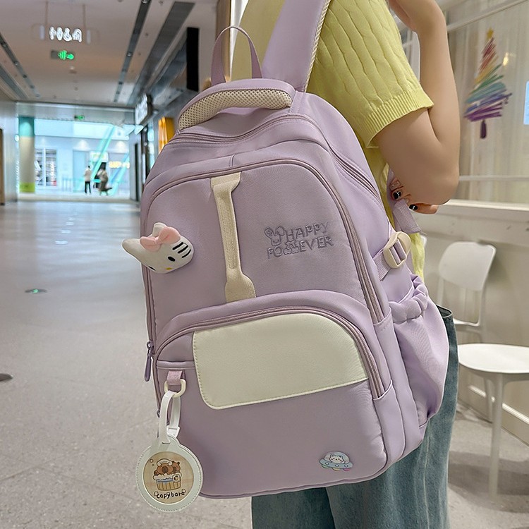 2025 New style schoolbag for girls, Japanese-style, fresh and simple, with a contrasting color scheme and a school style, casual and versatile ins backpack details Picture