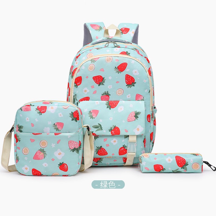 New sweet and cute strawberry backpack for girls in junior and senior high school, a fresh and light printed casual backpack full figure