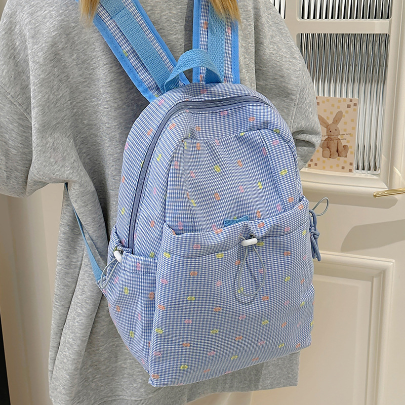 Korean Instagram-style checkered and stylish backpack, high appearance level, lightweight schoolbag for students' classes, fresh and sweet backpack details Picture