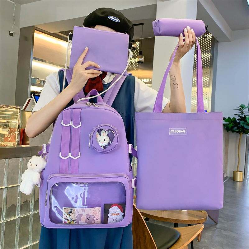 Wholesale of new Korean version four-piece schoolbag sets for primary and secondary school students, Japanese-style sweet girls' campus backpacks Specification drawing