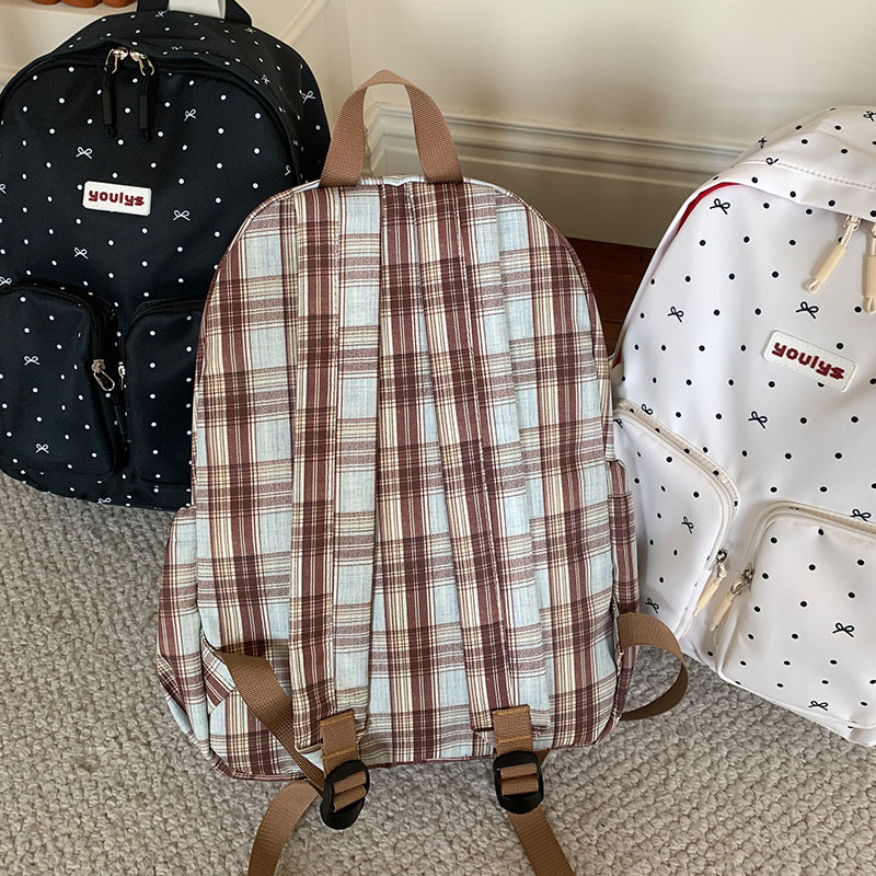 2025 New retro checkered backpack for girls, with a sweet and girlish atmosphere, polka dot casual and versatile backpack Specification drawing
