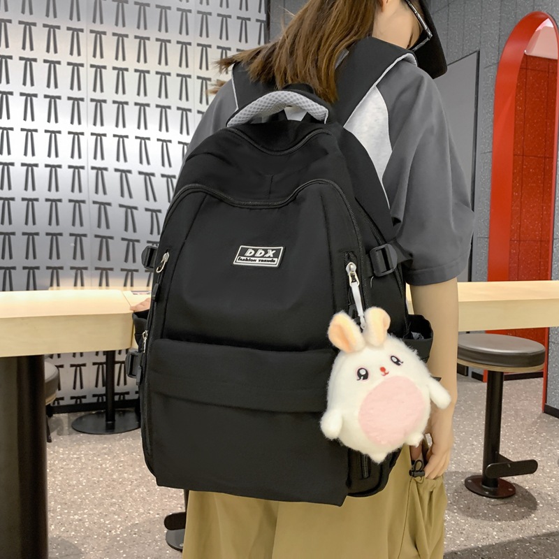 New schoolbag for female college students, solid-color large-capacity backpack, multi-layered and sturdy backpack for junior and senior high school students details Picture