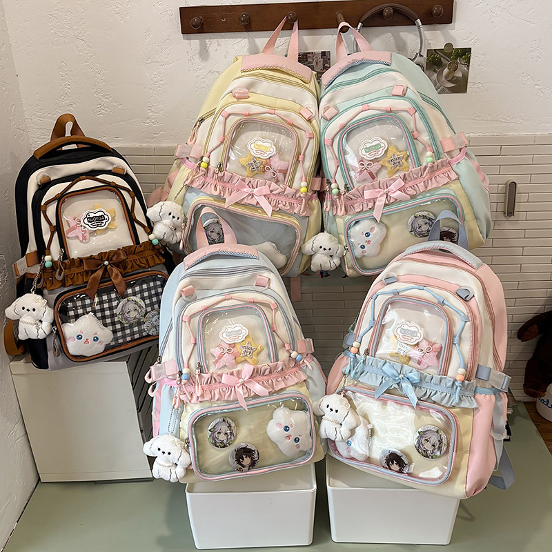 Cute schoolbag, high school and junior high school birthday pain bag, large-capacity student backpack, college transparent baggy backpack details Picture