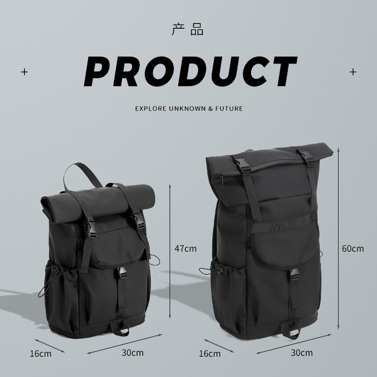 New rolled-up men's backpack with a large capacity, high-end and trendy look, and women's travel backpack Application Scenario