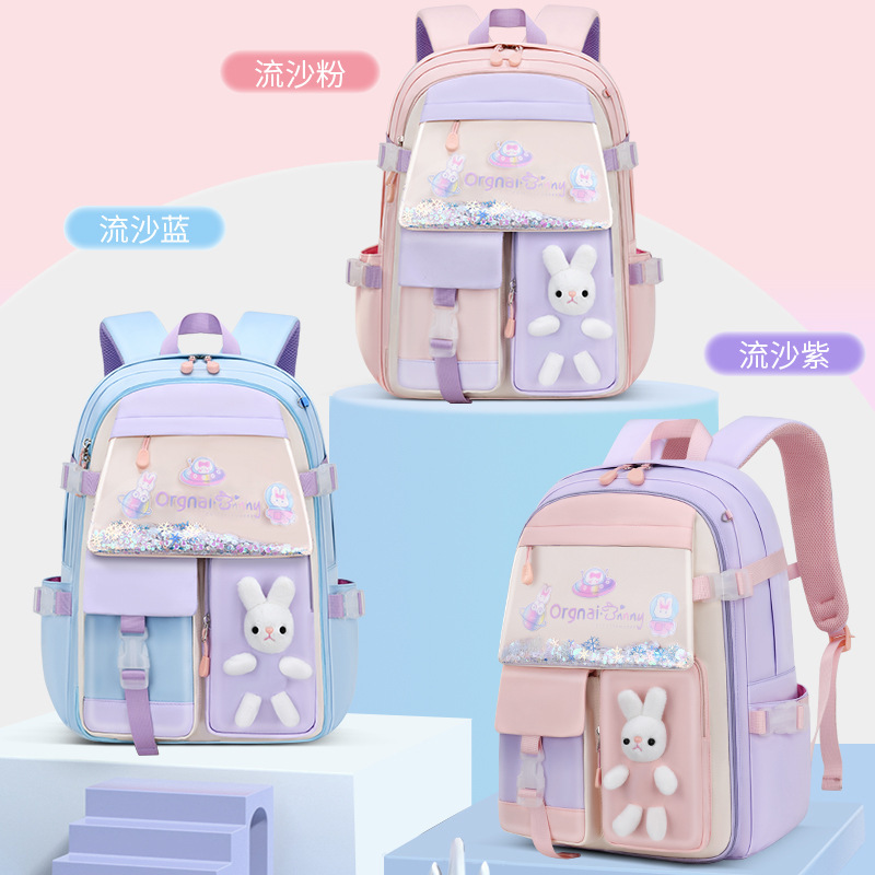Cute cartoon-style primary school student schoolbag with full door, one-piece backpack, reducing burden and protecting the spine, refrigerator style, light and airy full figure